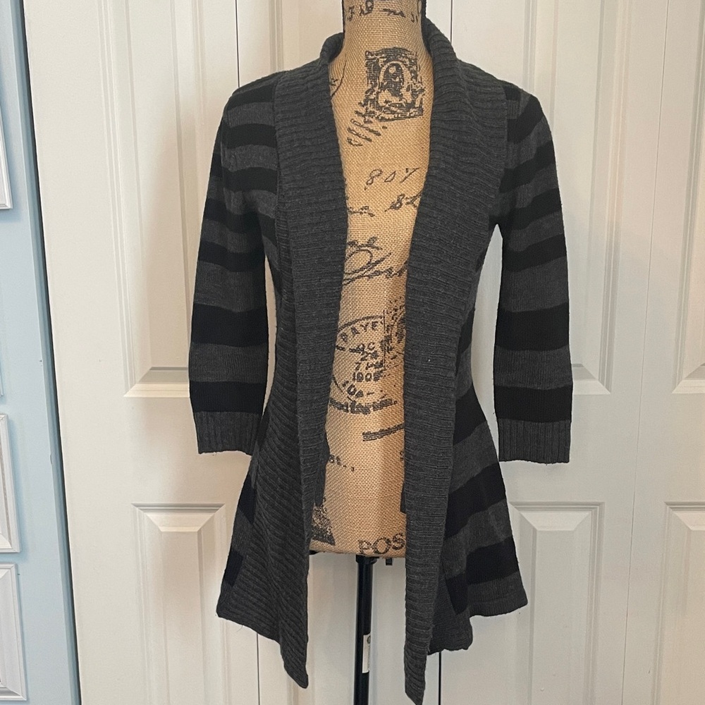 Candie's Charcoal and Black Striped Cardigan
